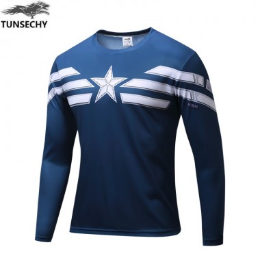 TUNSECHY High Quality NEW 2018 Marvel Captain America Costume Super Hero T-Shirt Men USA Clothing Long Sleeves XS- 4XL