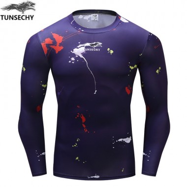 2018 Autumn New High-End Men'S Brand T-Shirt Fashion Slim Atmosphere Digital Printing Long-Sleeved T-Shirt Wholesale And Retail