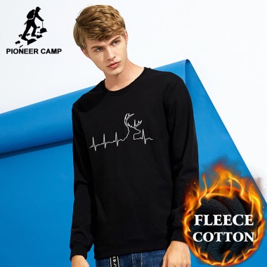 Pioneer Camp New Thicken Warm Fleece Tracksuit Men Brand-Clothing Print Black Winter Sweatshirt Male Quality Hoodies AWY702436