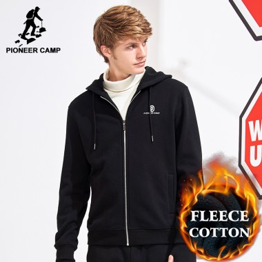 Pioneer Camp Warm Fleece Jacket Men Brand Clothing Black Hooded Winter Thicken Coat Male Quality 100% Cotton Outerwear AJK702357