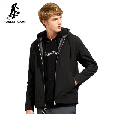 Pioneer Camp Softshell Waterproof Jacket Coat Men Brand-Clothing Hooded Black Casual Spring Coat Male Windbreaker AJK702376