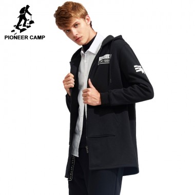 Pioneer Camp Spring Thick Long Warm Fleece Jacket Men Brand Clothing Fashion Hooded Coat Male Quality 100% Cotton AJK702407