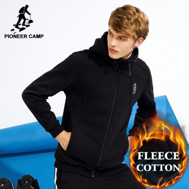 Pioneer Camp Casual Solid Thick Men Jacket Brand Clothing Fashion Hooded Winter Warm Fleece Male Coat 100% Cotton AJK701244