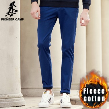 Pioneer Camp New Casual Winter Casual Pants Men Quality Warm Fleece Male Trousers Brand Men Thick Pants Khaki Black Blue 625002
