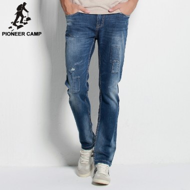 Pioneer Camp.Free Shipping!2017 Autumn New Arrival Mens Jeans Fashion Casual Mens Pants Breathable Cotton Elastic Jeans For Men