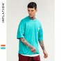 INFLATION 2018 Fashion Brand O-Neck Casual Loose T-Shirt Dress Mens Oversized Mesh Shoulder T-Shirt Short Sleeve Tops Tees 8272S