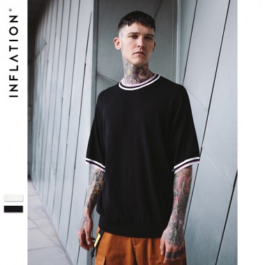 INFLATION Knitted Rib Short Sleeve Loose Top Tee 2018 Brand T Shirt Designer Street Wear High Street Fashion T-Shirt 8173S