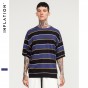 INFLATION 2018 Spring Summer Black Purple Striped Short Sleeve Sweater Mens Sweaters O-Neck Casual Loose Mens Sweaters 8175S
