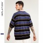 INFLATION 2018 Spring Summer Black Purple Striped Short Sleeve Sweater Mens Sweaters O-Neck Casual Loose Mens Sweaters 8175S