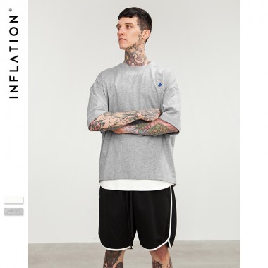 INFLATION Drop Shoulder Back Folds Design O-Neck Casual Loose T-Shirt Dress Brand Clothing High Street Top Tees 8279S