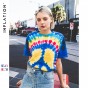 INFLATION 2018 New Arrival Tie Dyed Rock And Roll Punk Style Fashion T-Shirt Short Sleeve Top Tees For Women 8104S