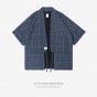 INFLATION Newest Fashion Streetwear Mens Checked Short Sleeve Shirt Janpanese Style Kimono Plaid Shirt Loose Men Clothes 8353S