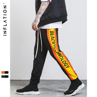 INFLATION 2017 New Autumn Men Pants Letter Printing Side Stripe Elastic Waist Vintage Mens Sweatpants355w17