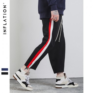 INFLATION 2017 New Autumn Men Straight Cropped Male Streewear Pants Side Stripe Contrast Color Cotton Casual Sweatpants 351W17