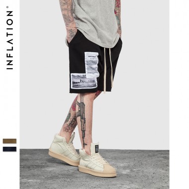 INFLATION 2017 Summer Collection Mens Hip Hop Shorts Drop Crotch Shorts Men Haren Shorts Black/Khaki Color