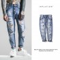INFLATION 2016 Autumn Streetwear Ankle-Length Pants Mens Light Blue Jeans Brand Ripped Jeans For Men Jeans Men