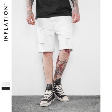 INFLATION 2017 Spring Summer Collection Mens Denim Shorts Slim Regular Casual Knee Length Short Hole Jeans Shorts