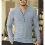 New Men Henley Shirt 2018 New Tee Tops Long Sleeve Stylish Slim Fit T-Shirt Button Placket Casual Men Outwears Popular Design