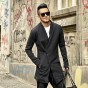 2017 Men New British Style Black Slim Long Version Suit Coat Mens Cardigan Cotton Casual Fashion Winter Brand Design Cardigan