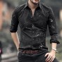 2018 Men New Printing Ink Black Winter Cotton Retro Casual Long Sleeve Shirt Men Slim European Style Fashion Brand Design Shirts