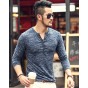 2018 New Tee Tops Long Sleeve Stylish Slim Fit T-Shirt Button Placket Casual Outwears Popular Design New Men Henley Shirt
