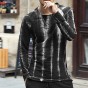 2018 New Men'S Casual Slim Retro Tie Dye Long Sleeve Cotton Fashion T-Shirt Metrosexual Man O Neck Spring O Neck Black T Shirt