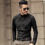 Mens European Style Mixing Color Spring Black Printed Long Sleeve Shirt Metrosexual Man Casual Slim Brand Cotton Shirts New 2018