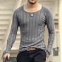 2017 Men Slim Casual Long Sleeve Cotton Fashion Pullovers Men Sweaters Striped Solid Autumn Bottoming Pullovers European New