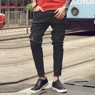 New Mens Jeans Ripped Holes Pants Korean Style Influx Black Casual Trousers Cool Stretch Man Pants 2016 Spring And Summer