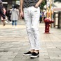 Summer Mens Casual Ripped Holes Jeans Letters Printing Cotton Jeans Men Skinny Zipper White Pants Stretch Denim Trousers