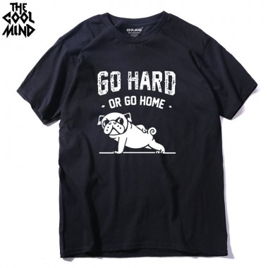 THE COOLMIND Casual 100 Cotton Go Home Or Go Hard Pug Printed Men Crewneck T Shirt Short Sleeve O-Neck Men T-Shirt Tops Tees