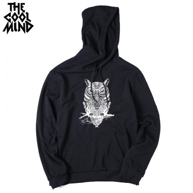 THE COOLMIND Autumn Cotton Blend Casual Owl Printed Men Sweatshirts Casual Streetwear Loose Knitted Men Hoodies