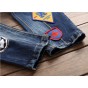 European American Style Fashion Mens Badge Hole Denim Jeans Embroidery Pattern Blue Men Trousers Jeans Zipper Luxury Brand Jeans