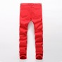 European American Style 2017 Fashion Brand Mens Jeans Pants Straight Trousers Zipper Slim Hole Jeans For Men Red White