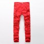 European American Style 2017 Fashion Brand Mens Jeans Pants Straight Trousers Zipper Slim Hole Jeans For Men Red White
