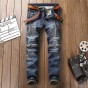 European American Style Fashion Brand Men Jeans With Zippers Mens Casual Denim Trousers Blue Slim Straight Jeans For Men
