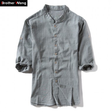 Brother Wang Brand 2018 Summer New Mens Cotton Shirt Fashion Casual Hawaiian Shirt Mens Collar Short-Sleeved Shirt Clothes