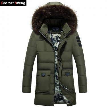 Winter Jacket Men Thick Warm Long Section Detachable Fur Collar Hooded Parka 2017 New High Quality Windproof Cotton Jacket Coat
