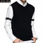 2017 New Mens Knitted Vests V-Neck Sweater Fashion Casual Business 100Cotton Sleeveless Sweater Brand Clothes