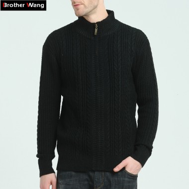 Brother Wang Brand 2017 Men Casual Cardigan Sweater Fashion Solid Color Male Zipper Sweater Coat Jacket