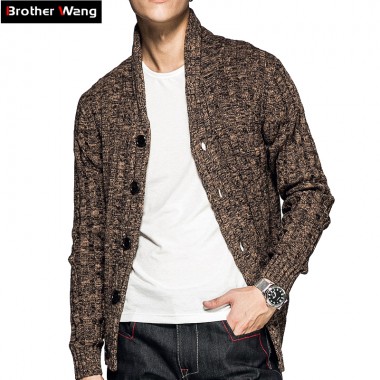 Brother Wang 2017 Autumn Winter New Mens Thick Cardigan Sweater Fashion Casual Cotton Slim Knitted Jacket Brand Clothes