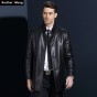 2017 Winter New Mens Mink Fur Collar Fur Long Leather Jacket High Quality Fashion Business Men Casual Leather Coat Brand Clothe