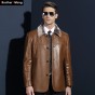 2017 Winter New Mens Long Leather Jacket Business Casual Fur Collar Warm Faux Leather Coat Male Brand Clothes