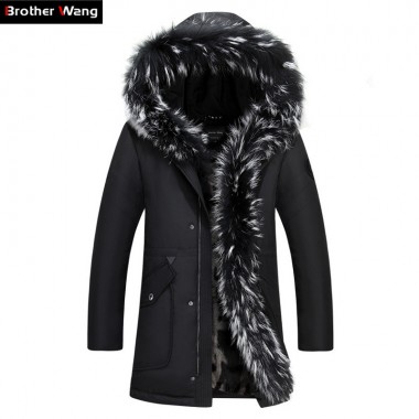 Brother Wang Brand 2017 Winter New Mens Long Down Jacket Hooded Thick Warm Coat White Duck Down Jacket Plus Size 4XL 5XL