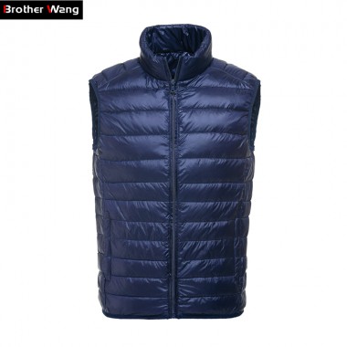 Brother Wang Mens Duck Down Vest Jackets 2017 Autumn Winter New Fashion Casual Collar Collar Warm Windproof Brand Coat Male