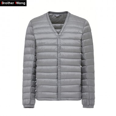 Brother Wang Brand 2017 Winter Men Warm Down Jackets Fashion Casual V-Collar Light Down Men White Duck Down Coat Male