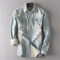 Brother Wang 2017 Winter New Mens Warm Denim Shirt Retro Fashion Washed Thick Fleece Long Sleeves Denim Shirt Brand Clothes