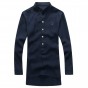 Mens Casual Long-Sleeved Shirt Fashion Chinese Style Embroidery M Long Shirt Cotton Mens Shirt Collar Thickening
