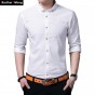 Brother Wang 2017 Summer New Mens Cotton Linen Shirt Fashion Casual Slim Solid Color Shirt Brand Mens Clothing