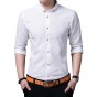 Brother Wang 2017 Summer New Mens Cotton Linen Shirt Fashion Casual Slim Solid Color Shirt Brand Mens Clothing
